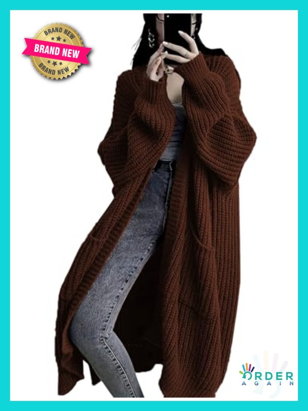 Plus Size Chunky Knit Cardigan Open Front Long Duster Coat with Pockets
